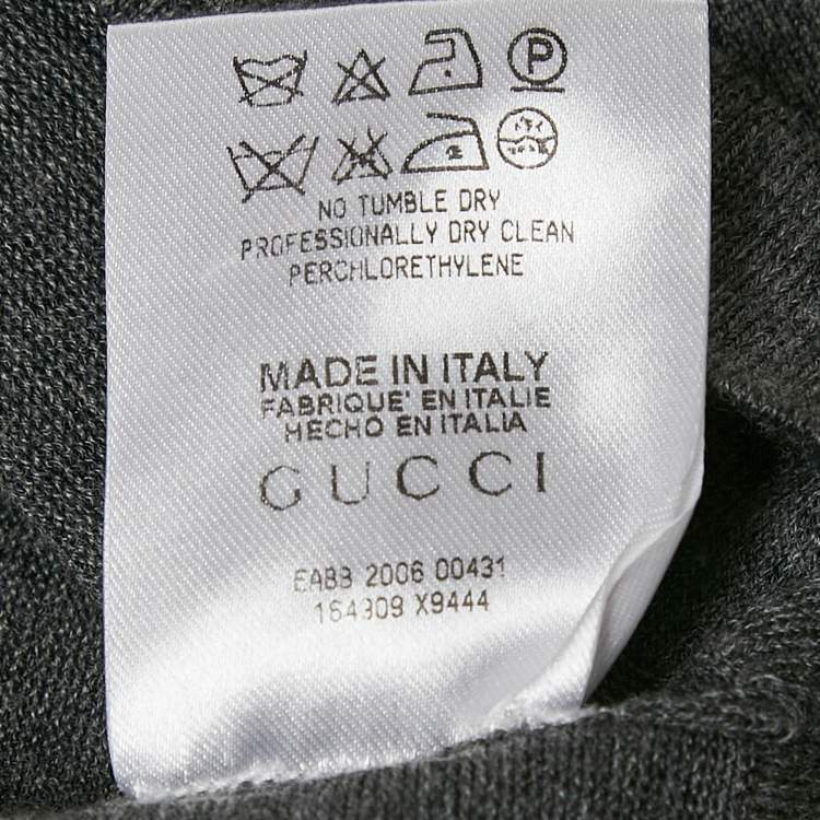 Pre Owned Gucci Grey Wool Knit Belted Long Sleeve Top S