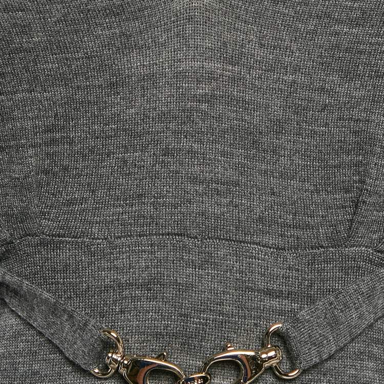 Pre Owned Gucci Grey Wool Knit Belted Long Sleeve Top S