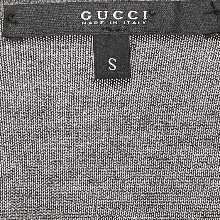 Pre Owned Gucci Grey Wool Knit Belted Long Sleeve Top S