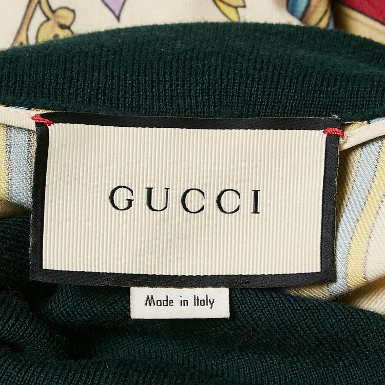 Pre Owned Gucci Cream Floral Print Wool Turtle Neck Flared Maxi Dress S