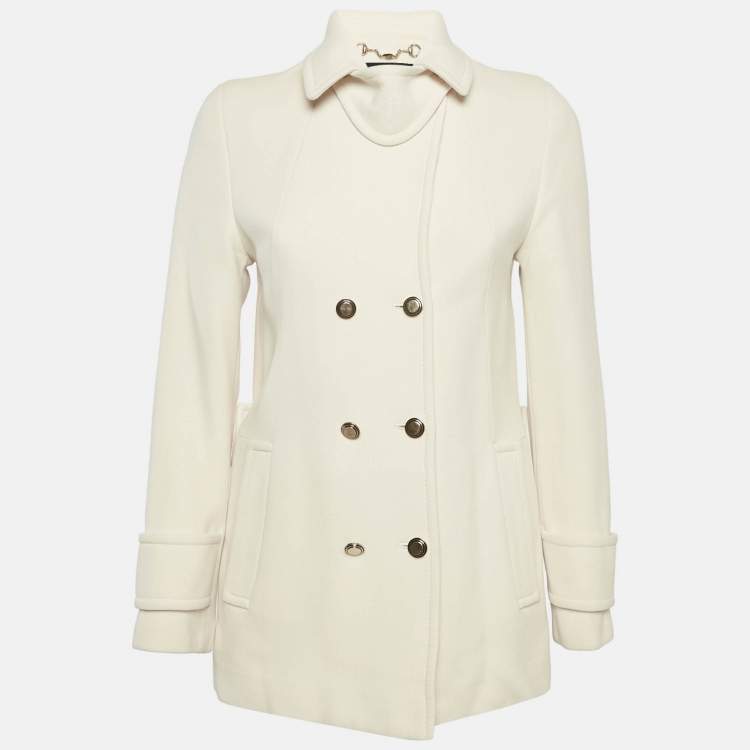 Pre Owned Gucci Cream Wool Double Breasted Coat M