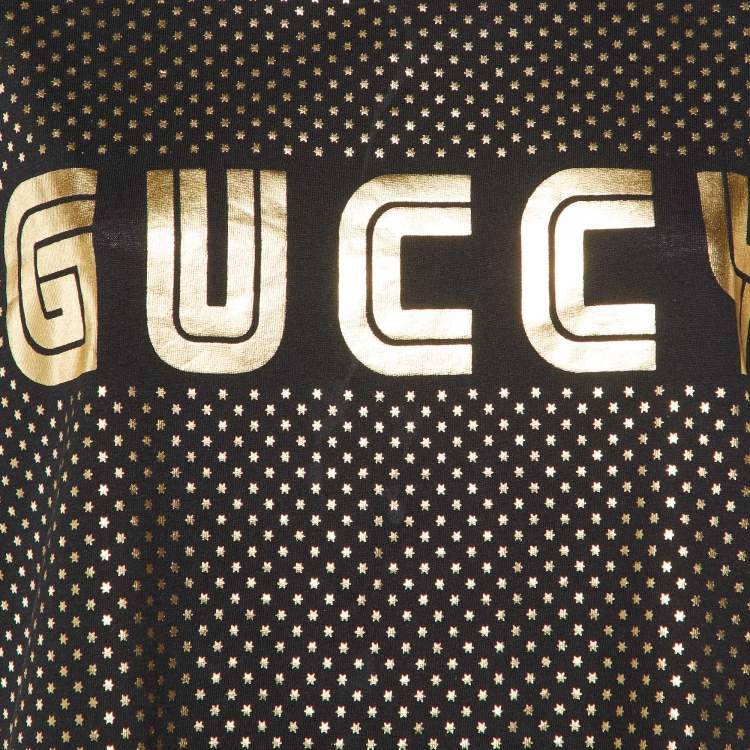 Pre Owned Gucci Black Guccy Star Print Cotton Crew Neck T-Shirt S