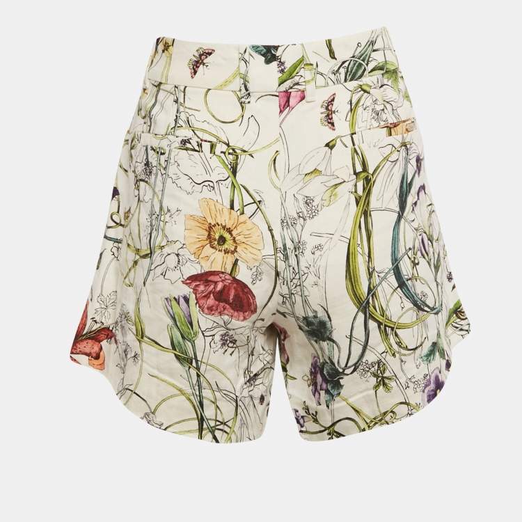 Pre Owned Gucci White Floral Print Linen Shorts S