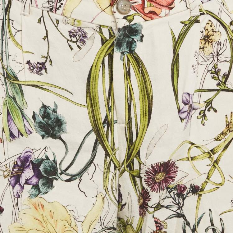 Pre Owned Gucci White Floral Print Linen Shorts S