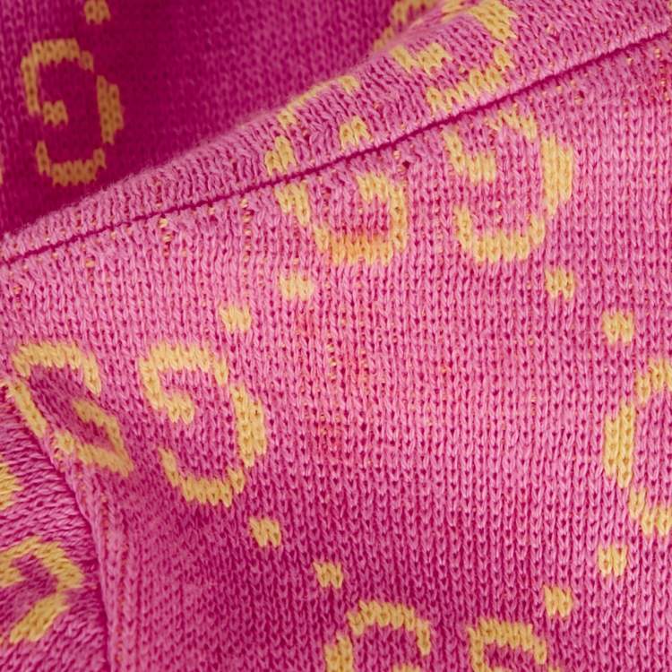 Pre Owned Gucci Pink/Yellow GG Supreme Jacquard Cotton Sweater Top L