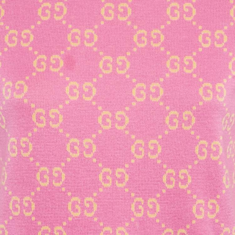 Pre Owned Gucci Pink/Yellow GG Supreme Jacquard Cotton Sweater Top L