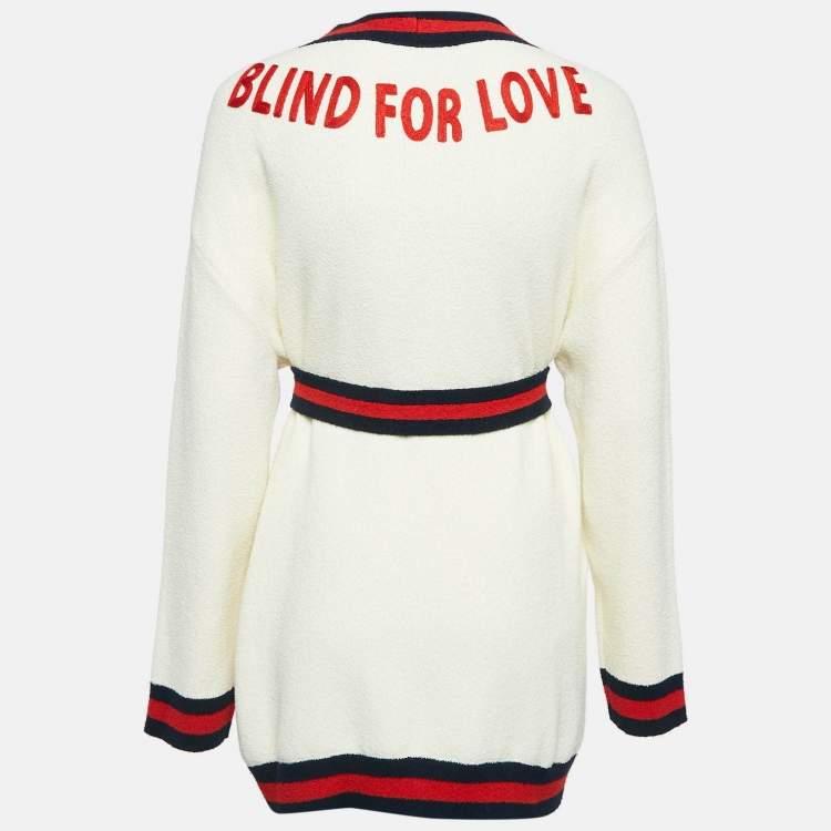 Pre Owned Gucci Cream 'Blind For Love' Cotton Belted Cardigan S
