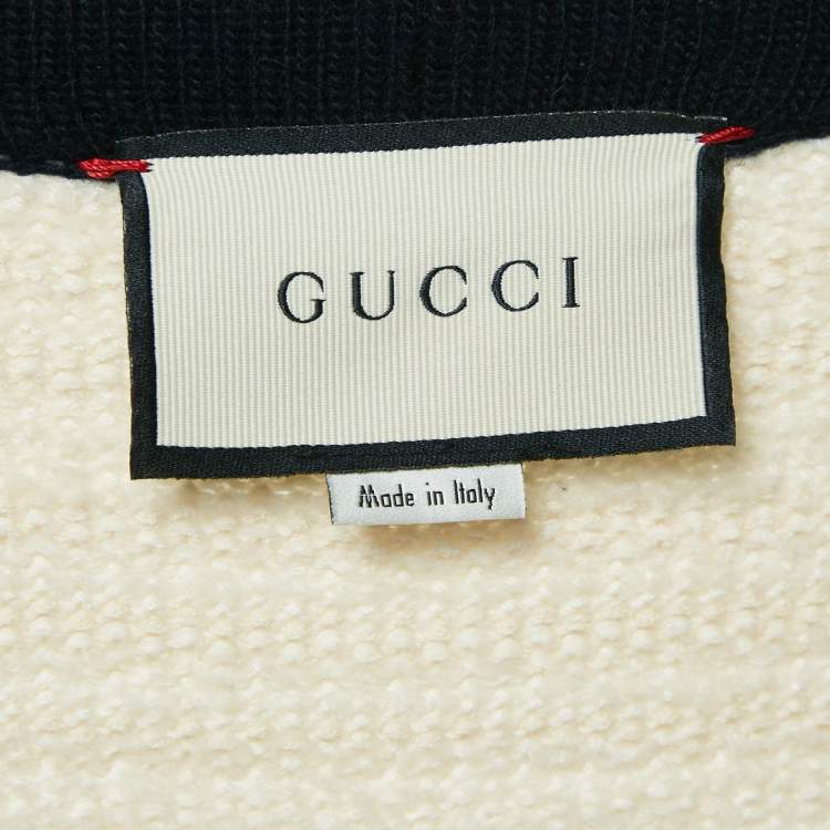 Pre Owned Gucci Cream Wool & Cotton Knit Open Front Cardigan L