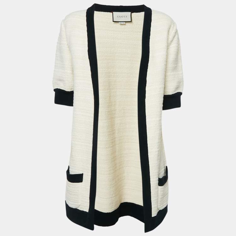 Pre Owned Gucci Cream Wool & Cotton Knit Open Front Cardigan L