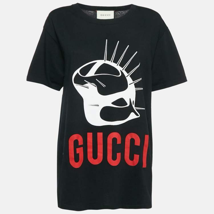 Pre Owned Gucci Black Manifesto Mask Print Cotton Crew Neck T-Shirt M