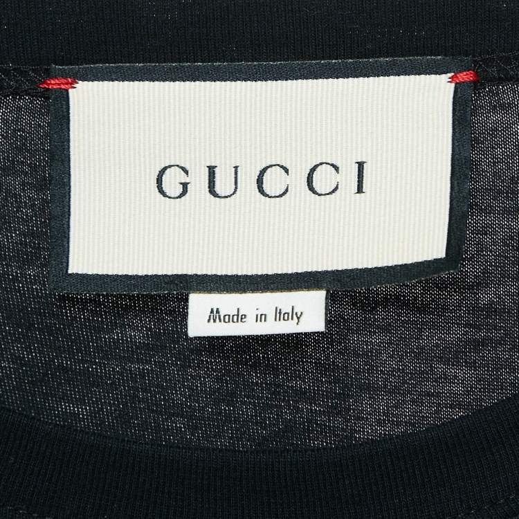 Pre Owned Gucci Black Manifesto Mask Print Cotton Crew Neck T-Shirt M