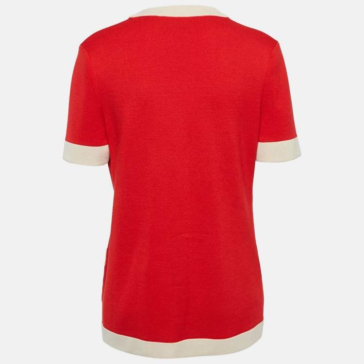 Pre Owned Gucci Red Interlocking G Wool Knit Button Front Cardigan M