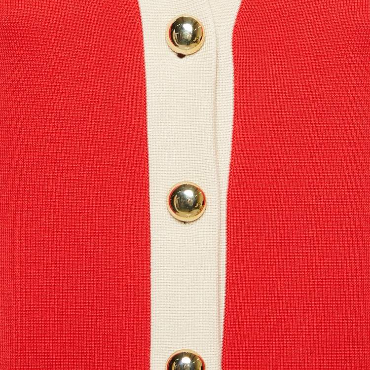 Pre Owned Gucci Red Interlocking G Wool Knit Button Front Cardigan M