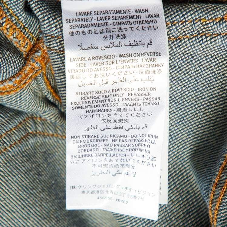 Pre Owned Gucci Blue Denim Butterfly & Bee Embroidered Flared Jeans M/Waist 32"