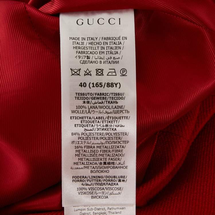 Pre Owned Gucci Red Wool Regular Fit Single Breasted Blazer S