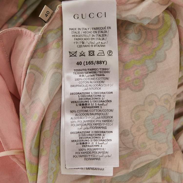 Pre Owned Gucci Pink Printed Silk Blend Ruffled Maxi Dress S