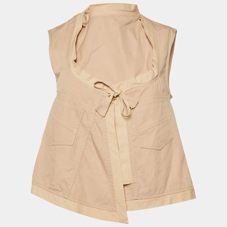 Pre Owned Gucci Beige Cotton Sleeveless Wrap Top S