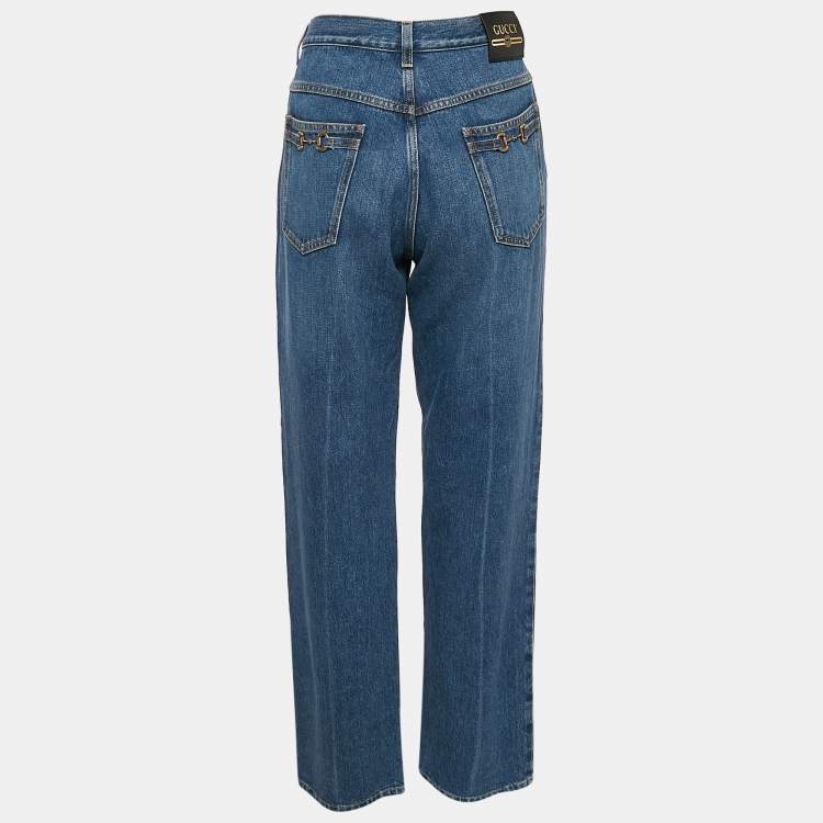 Pre Owned Gucci Blue Washed Denim Straight Leg Jeans L Waist 31"