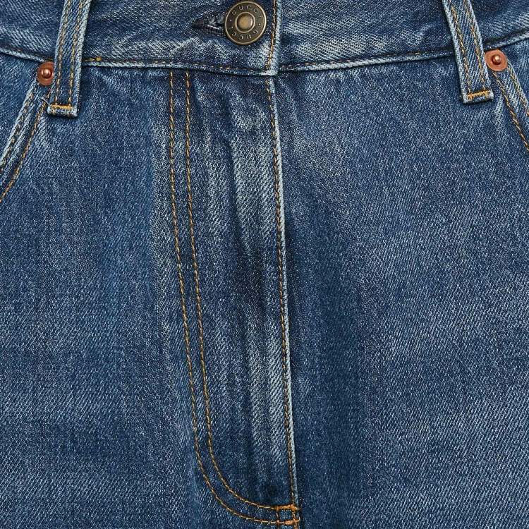 Pre Owned Gucci Blue Washed Denim Straight Leg Jeans L Waist 31"