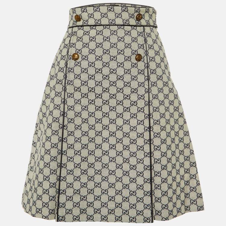 Pre Owned Gucci Ecru GG Jacquard Canvas A-Line Skirt S