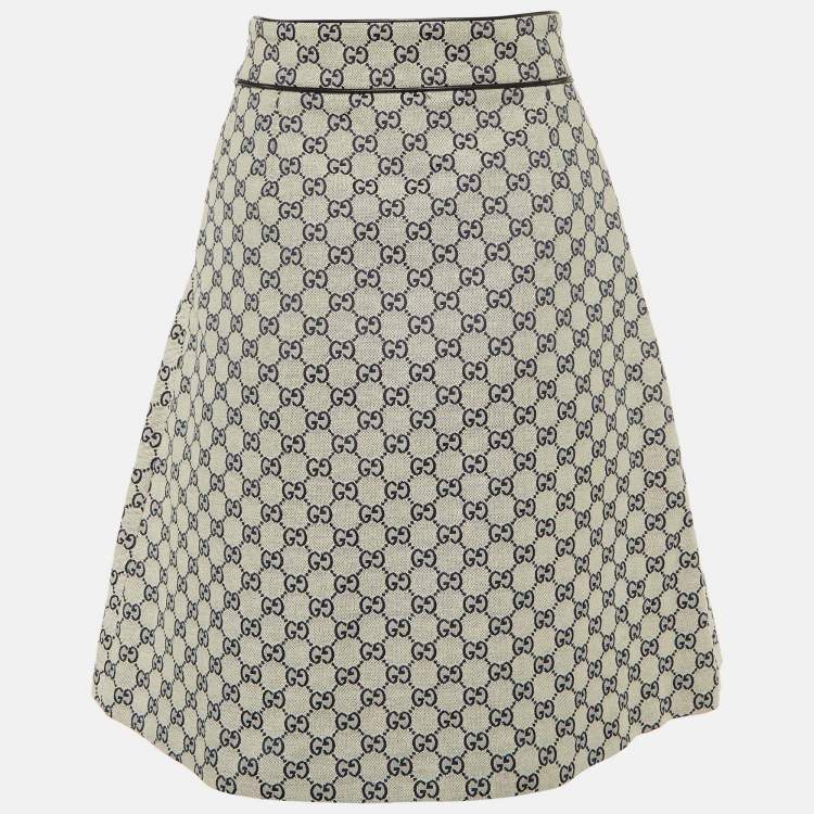 Pre Owned Gucci Ecru GG Jacquard Canvas A-Line Skirt S