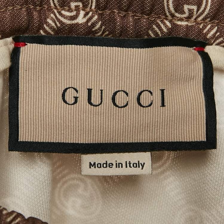 Pre Owned Gucci Khaki Green Logo Print Jersey Button Detail Trackpants L