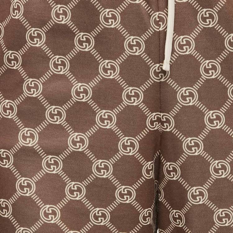 Pre Owned Gucci Khaki Green Logo Print Jersey Button Detail Trackpants L