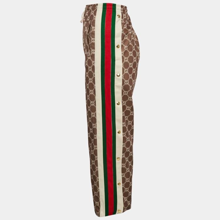 Pre Owned Gucci Khaki Green Logo Print Jersey Button Detail Trackpants L