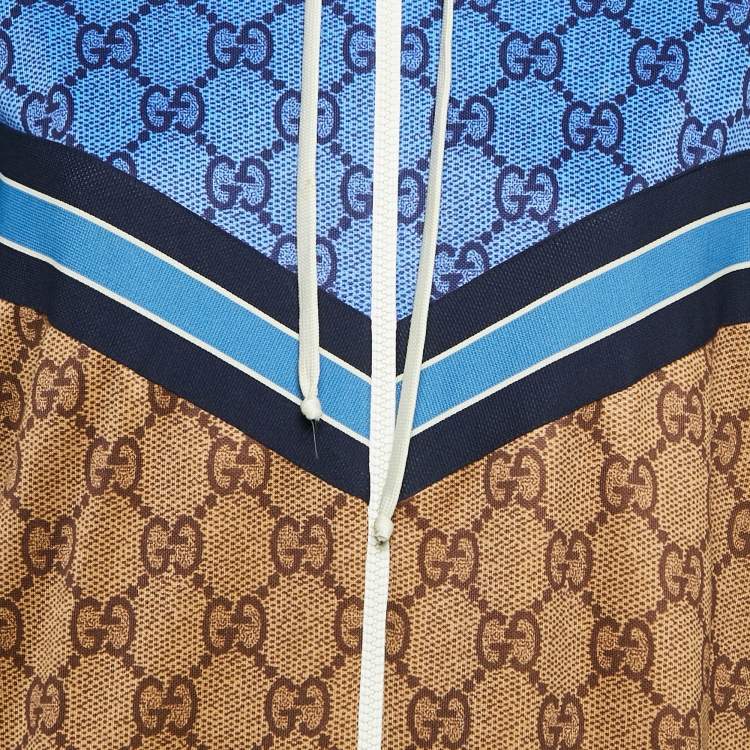 Pre Owned Gucci Brown GG Supreme Print Jersey Zip-Up Pleated Mini Dress S