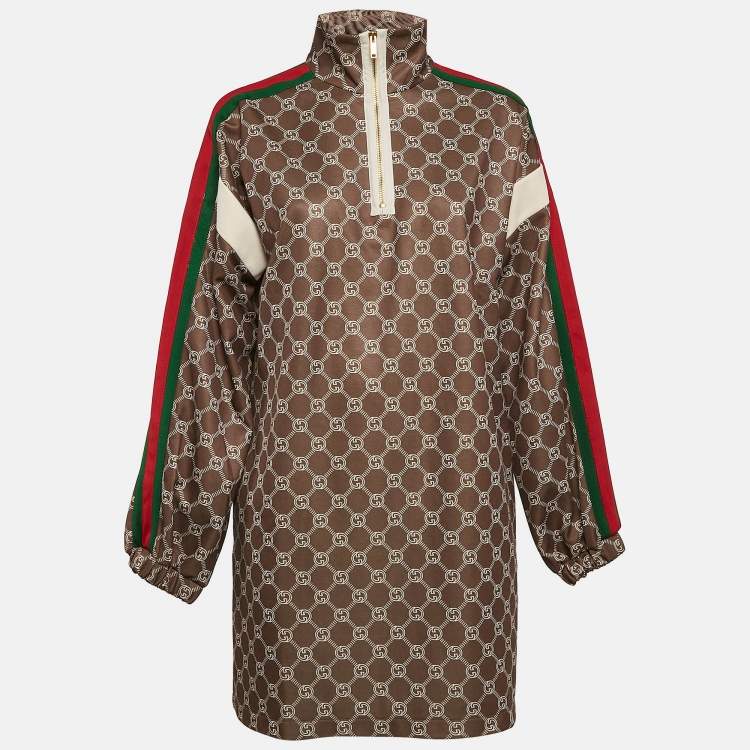 Pre Owned Gucci Khaki Green GG Supreme Logo Print Mini High Neck Dress M