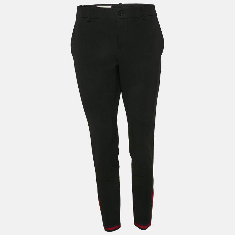 Pre Owned Gucci Black Cotton Blend Zip Detail Contrast Trimmed Skinny M