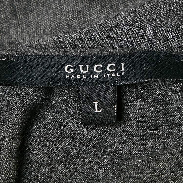 Pre Owned Gucci Dark Grey Jersey Sequin Detail Neck Full Sleeve Top L