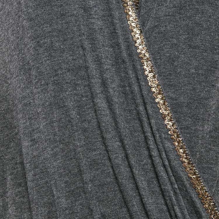 Pre Owned Gucci Dark Grey Jersey Sequin Detail Neck Full Sleeve Top L
