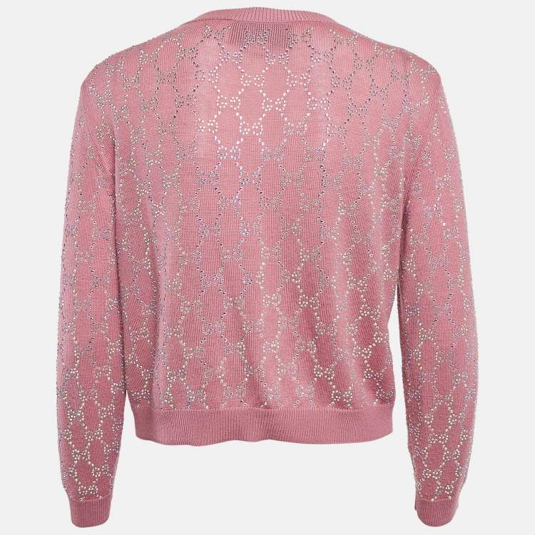 Pre Owned Gucci Pink Studded Wool Button Front Cardigan M