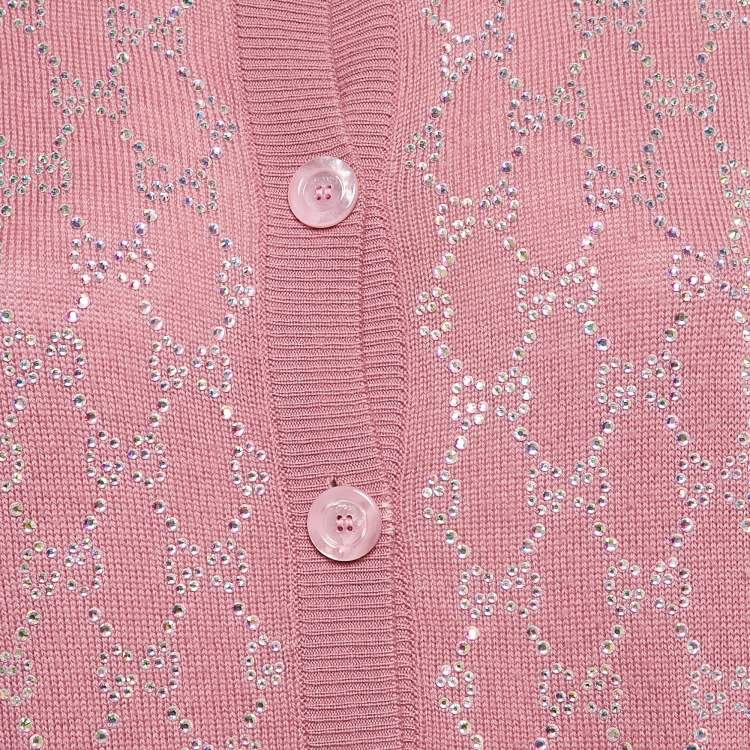 Pre Owned Gucci Pink Studded Wool Button Front Cardigan M