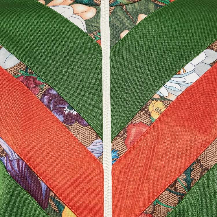 Pre Owned Gucci Green GG Supreme Floral Print Jersey Knit Zip-Up Track Jacket XS