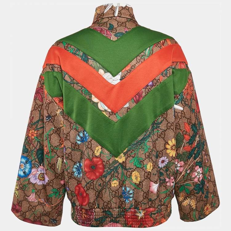 Pre Owned Gucci Green GG Supreme Floral Print Jersey Knit Zip-Up Track Jacket XS