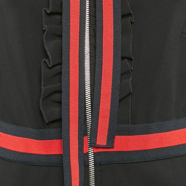 Pre Owned Gucci Black Jersey Web Stripe Detail Ruffled Short Dress XL