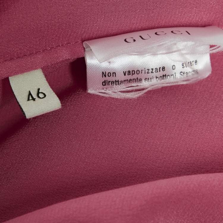 Pre Owned Gucci Pink Silk Contrast Trim Detail Ruffled Blouse L