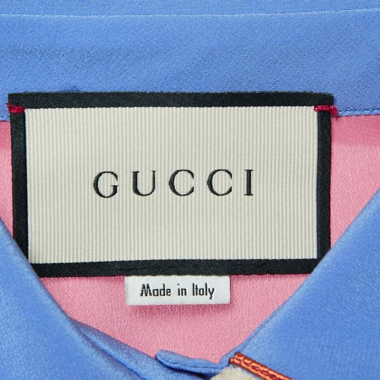 Pre Owned Gucci Pink Silk Contrast Trim Detail Ruffled Blouse L