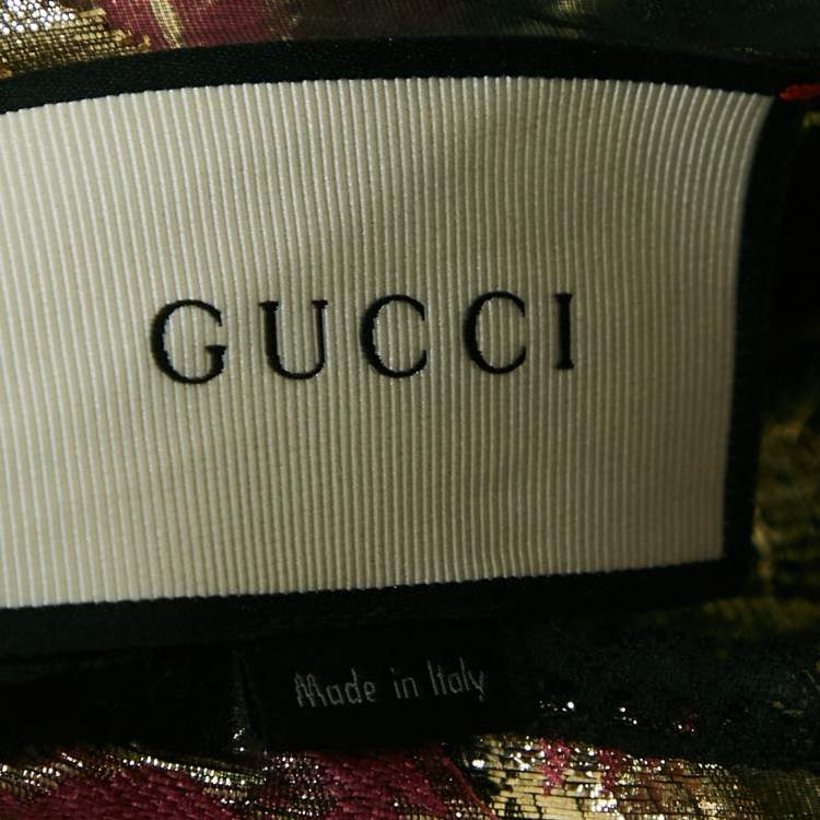 مملوكة مسبقًا Gucci Black/Metallic Floral Brocade Sheer Ruffled Maxi Dress L