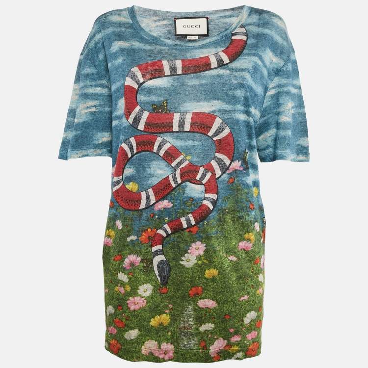 Pre Owned Gucci Multicolor Printed Linen Knit Top XS