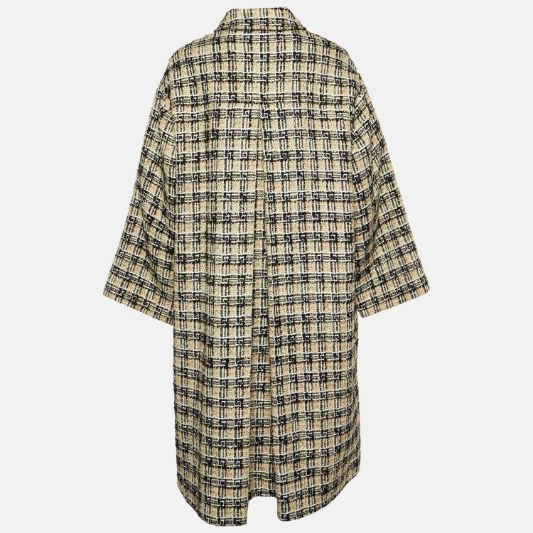 Pre Owned Gucci Beige Tweed Button Front Long Coat M