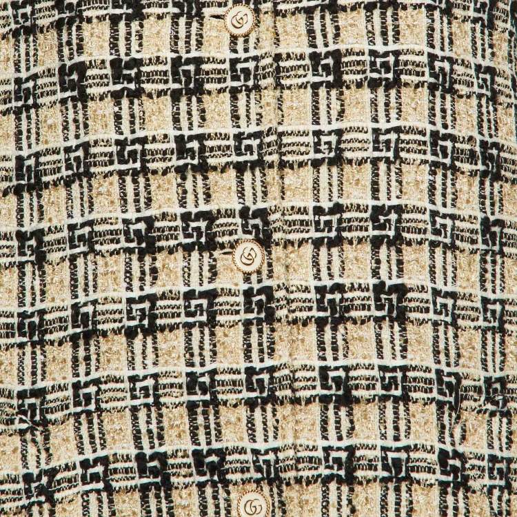 Pre Owned Gucci Beige Tweed Button Front Long Coat M