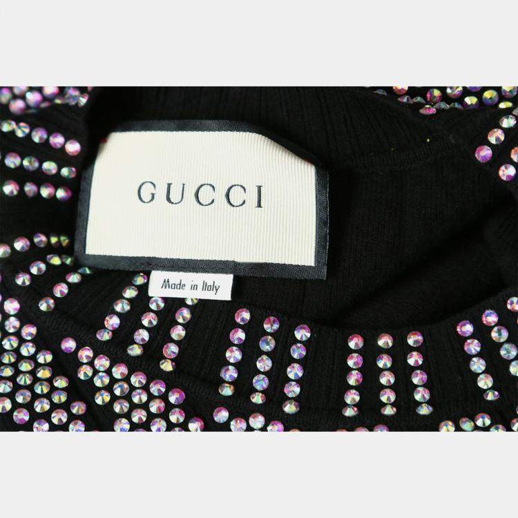 Pre Owned Gucci Multicolor Crystal Embroidered Rib Knit Dress M