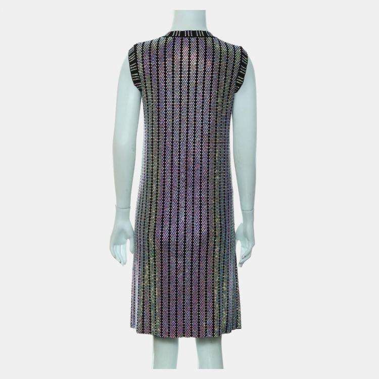 Pre Owned Gucci Multicolor Crystal Embroidered Rib Knit Dress M