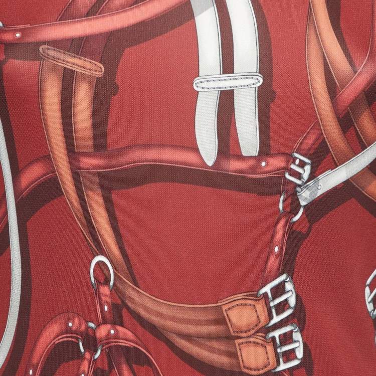 Pre Owned Gucci Equestrian Dark Red Printed Jersey Knee-Length Dress S