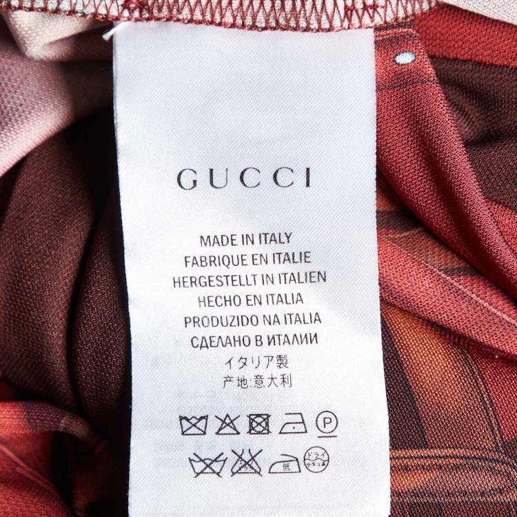 Pre Owned Gucci Equestrian Dark Red Printed Jersey Knee-Length Dress S