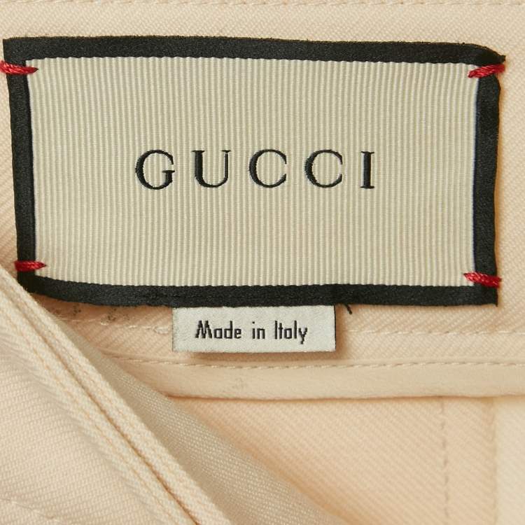 Pre Owned Gucci Cream Logo Print Gabardine Pleated Wool Culottes Trousers S