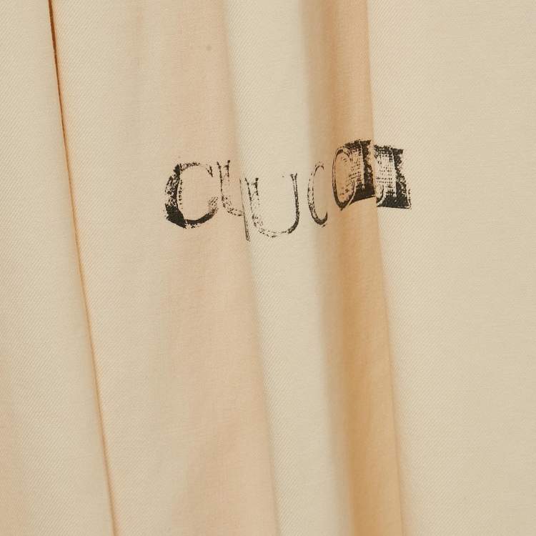 Pre Owned Gucci Cream Logo Print Gabardine Pleated Wool Culottes Trousers S